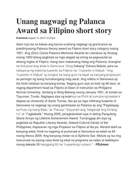 maikling kwento na nanalo sa gawad palanca awards 2015|UST Center for Creative Writing and Literary Studies .